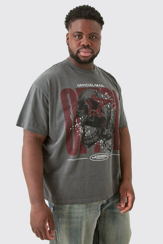 Plus Official T-Shirt mit Acid-Waschung und Totenkopf-Print
