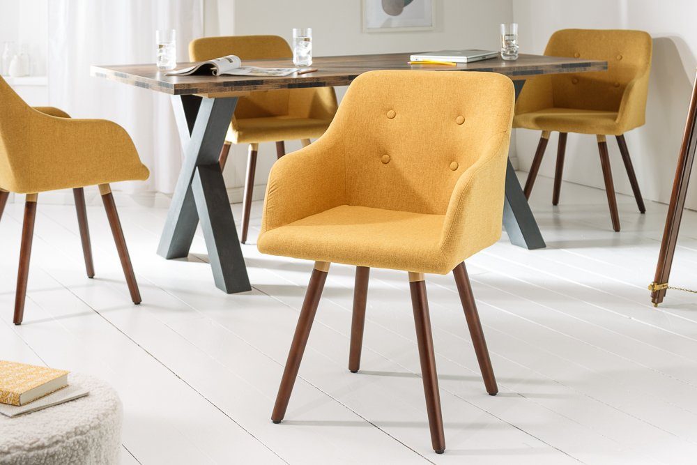 riess-ambiente Polsterstuhl SCANDINAVIA MEISTERSTÜCK senfgelb / braun (Einzelartikel, 1 St), Esszimmer · Webstoff · Massivholz · mit Armlehne · Retro Design