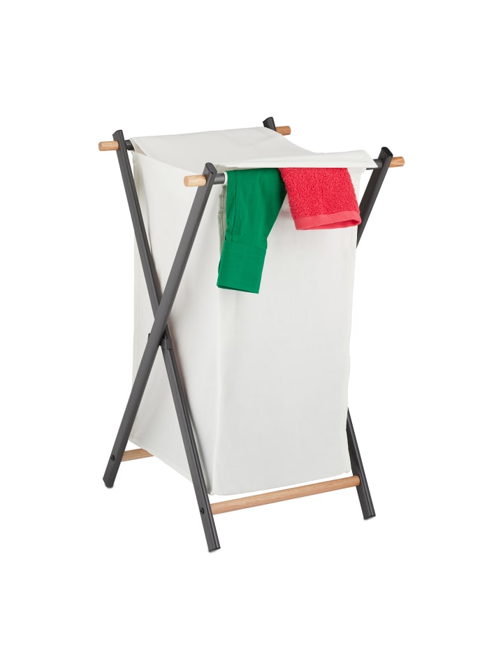 relaxdays Wäschekorb in Creme/ Anthrazit - (B)45 x (H)71 x (T)42 cm günstig kaufen onesize