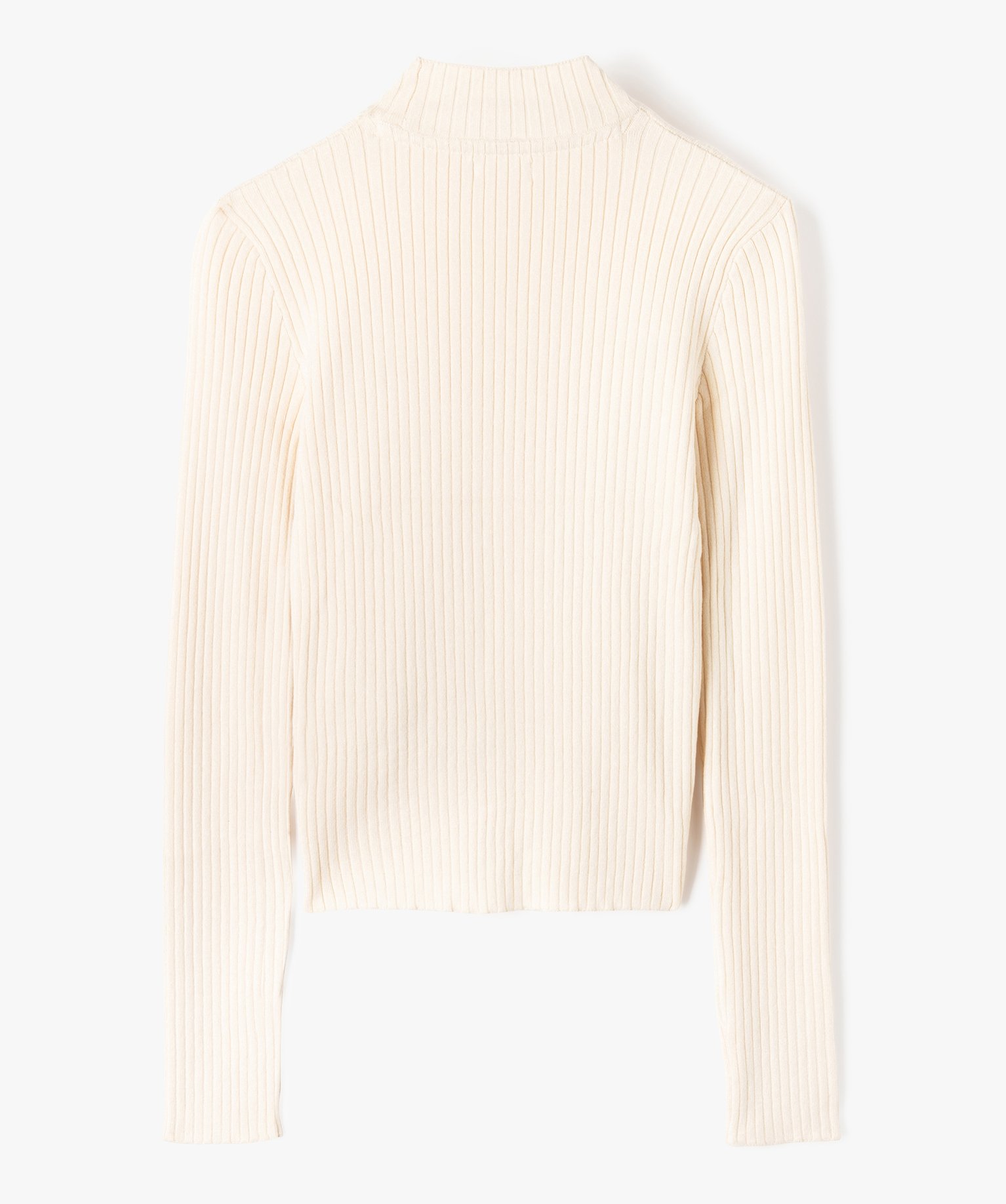 Pull fille court à col cheminée en maille ctelée ecru | GEMO