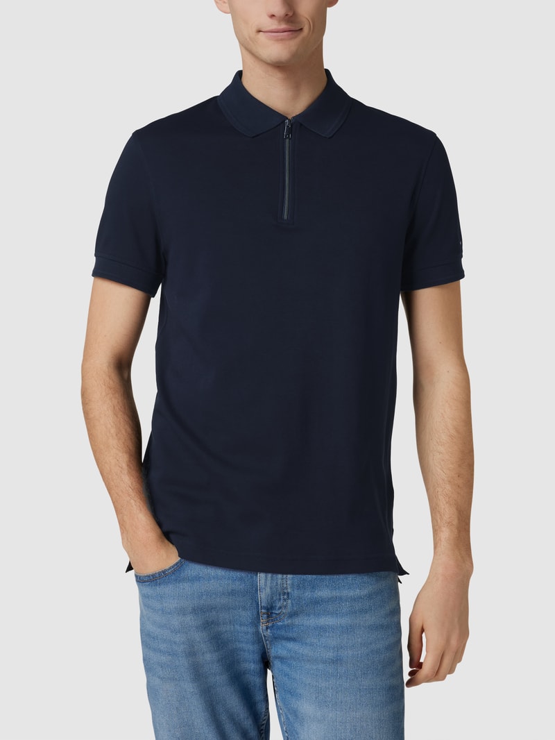 Poloshirt mit kurzem Reißverschluss Modell 'INTERLOCK' in marineblau