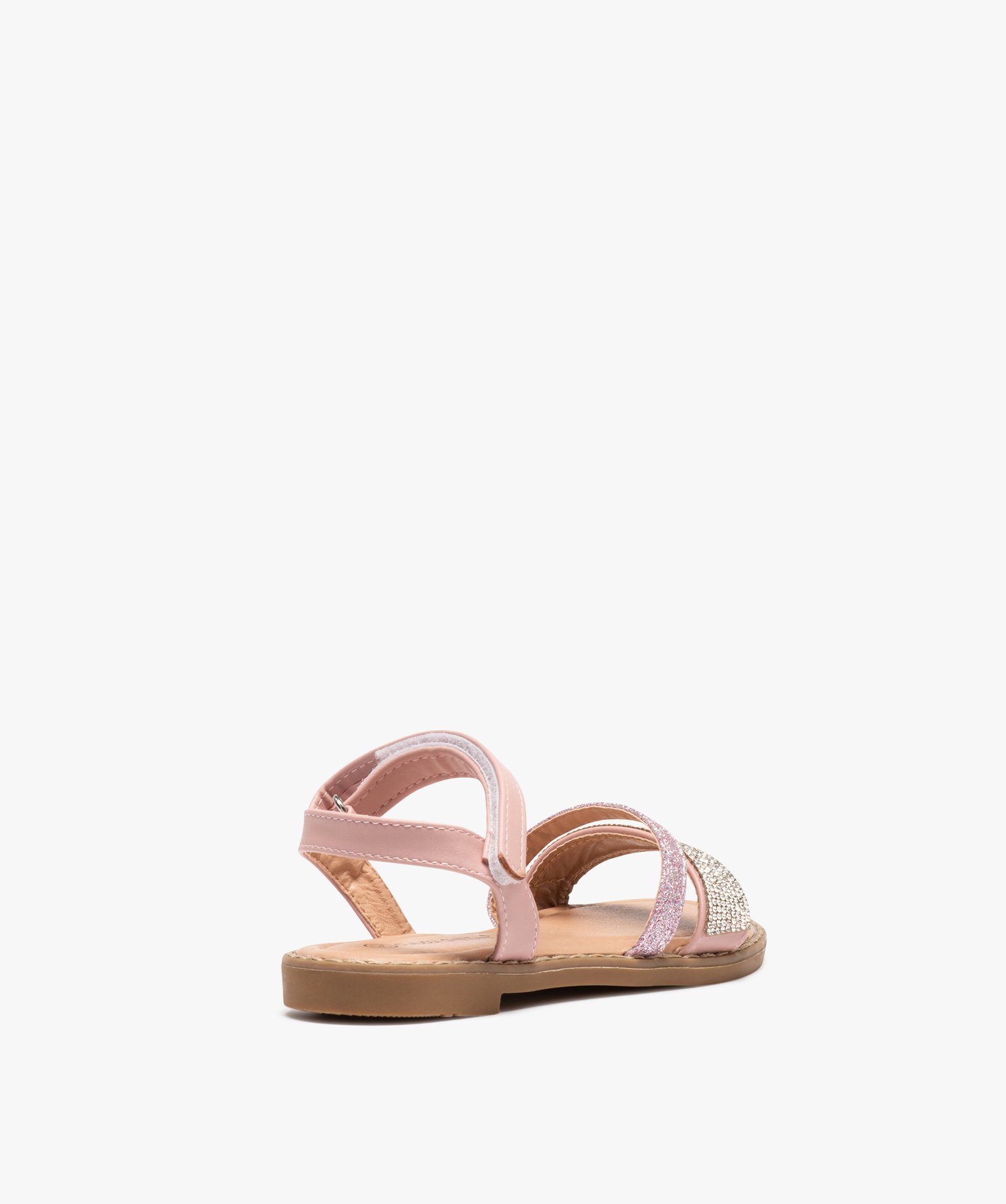 Sandales fille à strass et paillettes avec fermeture à scr... rose | GEMO