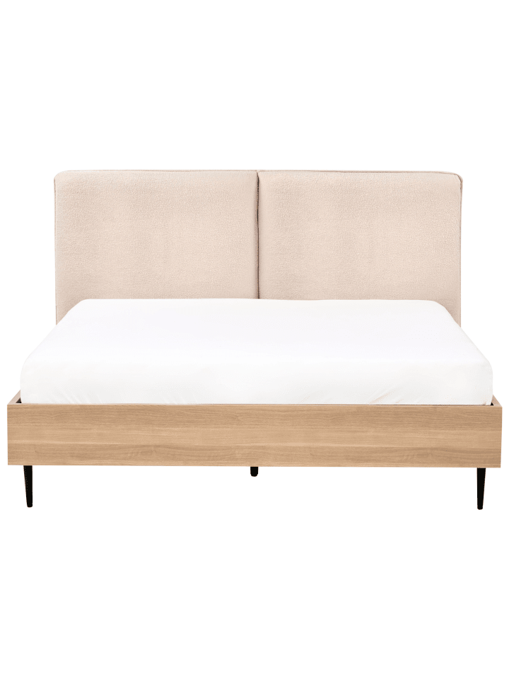 Beliani Doppelbett LIMANTON in Beige/Heller Holzfarbton/Schwarz günstig kaufen onesize