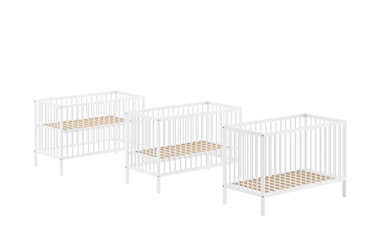 VIPACK Vipack - DINO Gitter-Babybett 60 x 120 cm, höhenverst. Lattenrost, Buche massiv weiß lackiert