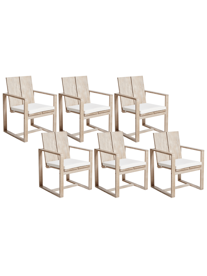 Beliani 6er-Set Gartenstuhl AZZANELLO in Heller Holzfarbton/Weiß günstig kaufen onesize
