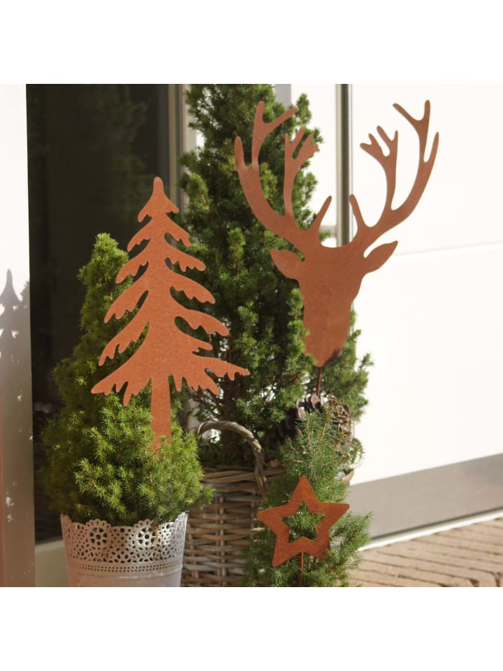 UNUS Gartenstecker Rost Zink Hirschkopf in Braun günstig kaufen onesize