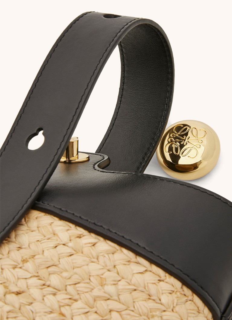 Geantă de umăr LOEWE Pebble Bucket Mini din rafie cu detalii din piele de vițel