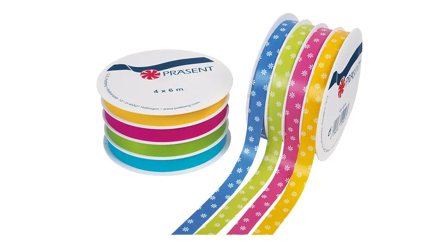 PRÄSENT Ringelband türkis,grün,pink und gelb 24 m