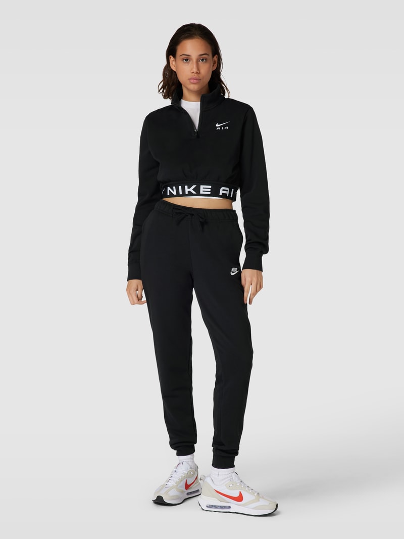Cropped Sweatshirt mit Troyer-Kragen in schwarz