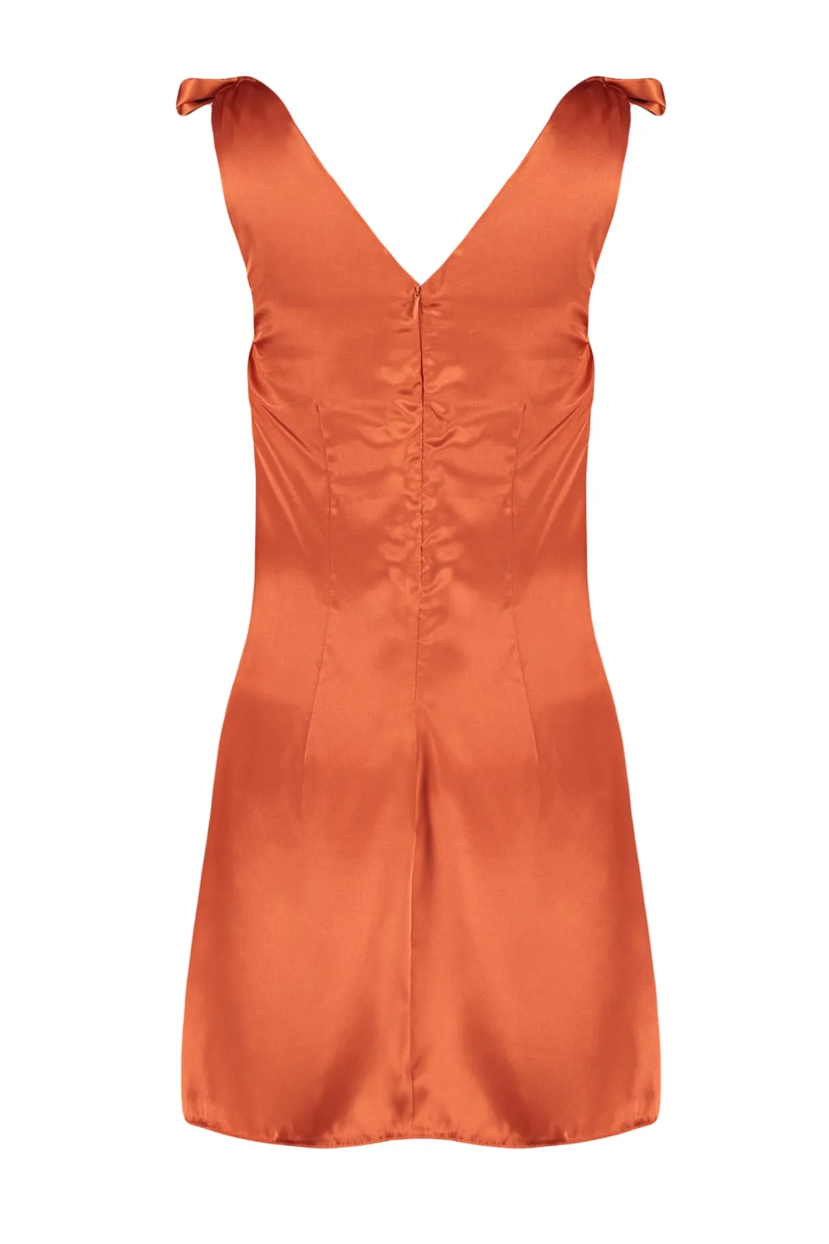 Trendyol Collection  Zimtfarbenes Mini-Webkleid aus Satin mit V-Ausschnitt und A-Schnitt TWOSS23EL00323