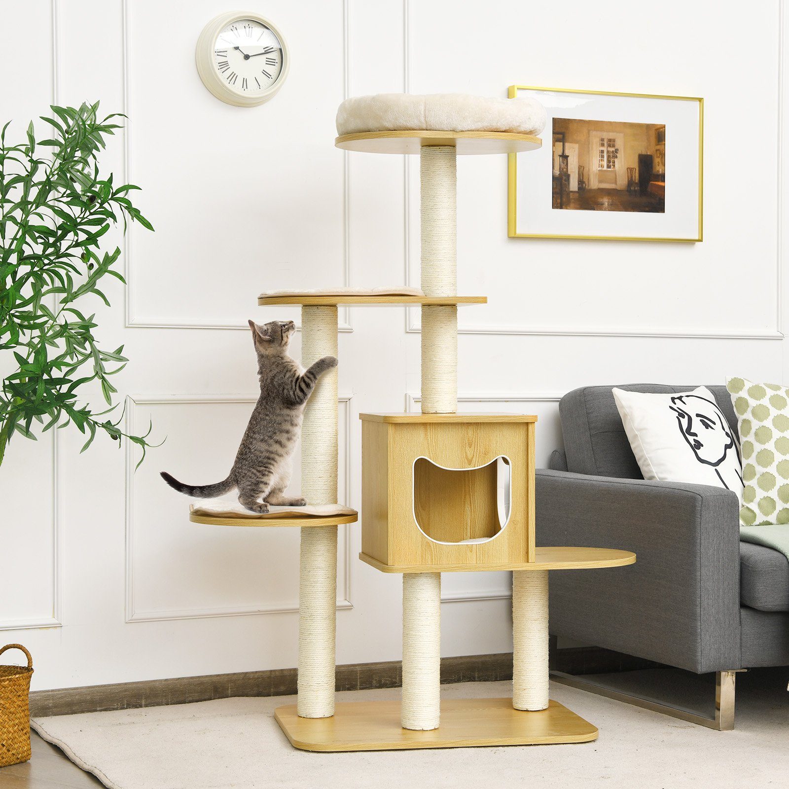 COSTWAY Kratzbaum Katzenbaum, 135cm, mit Höhle und 4 Matten