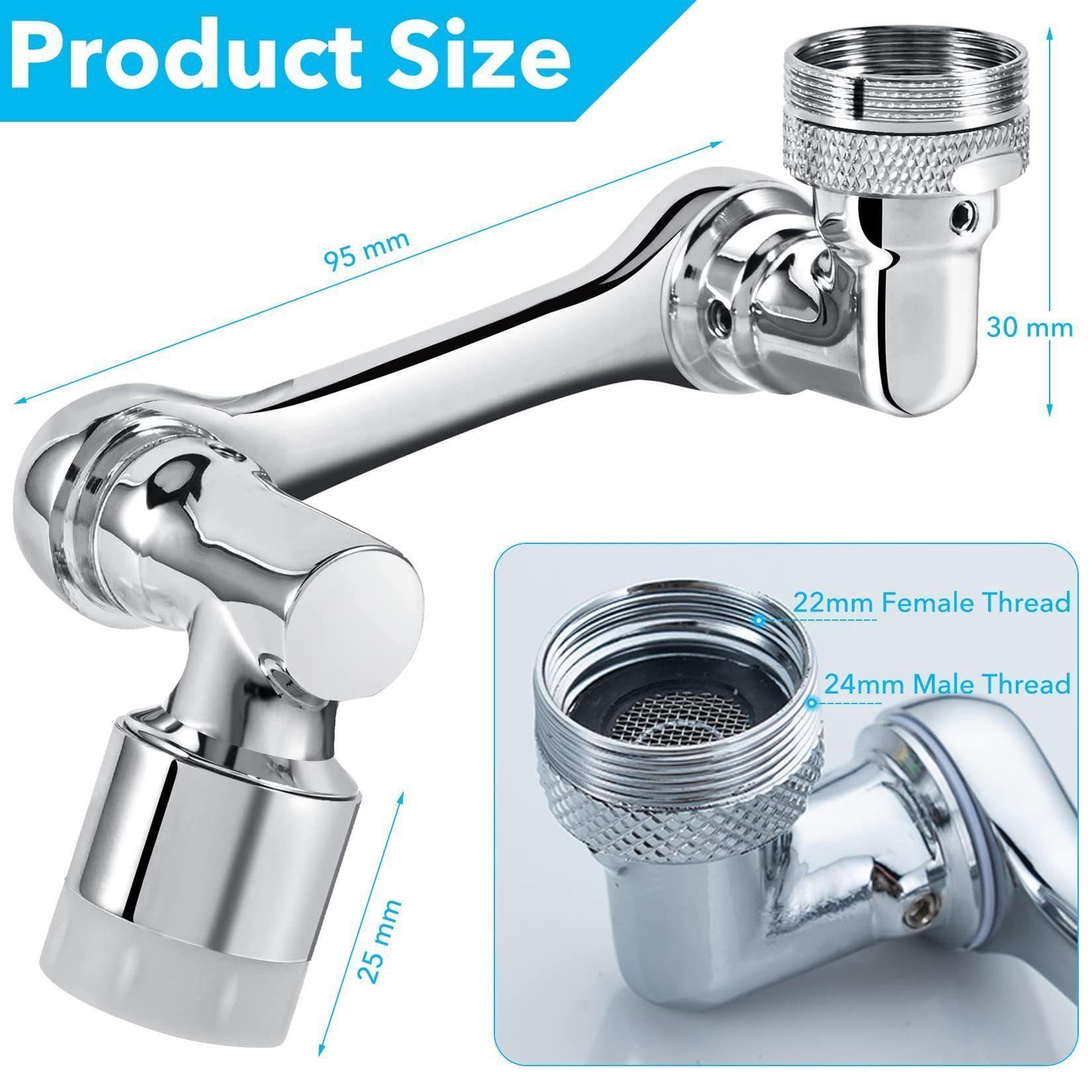 Directin Waschbeckenbrause Wasserhähn Aufsatz Verlängerung Wassersparend 1080°Drehbarer (Küche Bad Waschbecken Wasserhahn 22/24mm Wasserhahn)