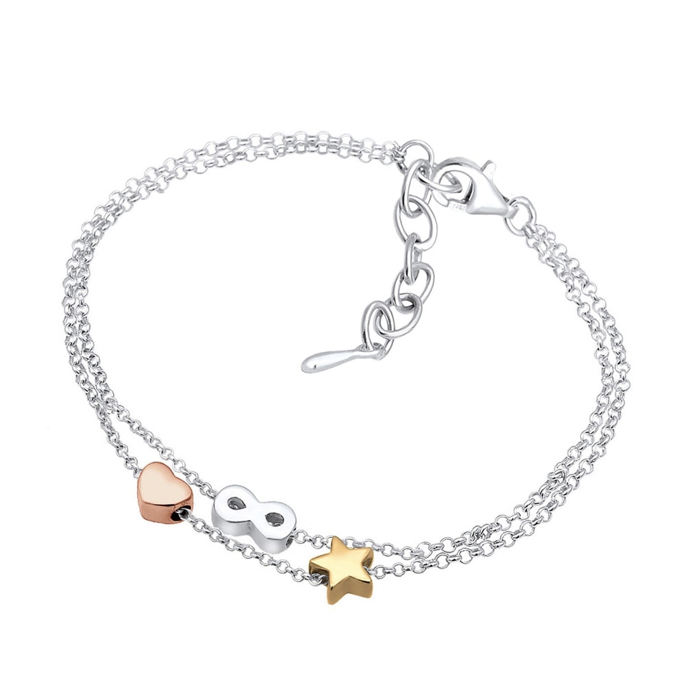 Elli Elli Bracelet Infinity Herz Sterne Tri-Color 925 Silber Bracelet