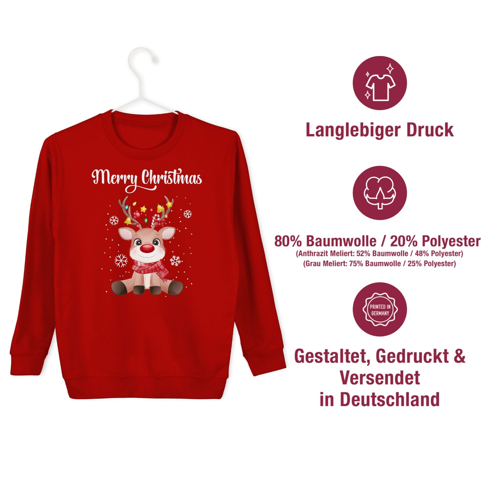 Shirtracer Sweatshirt Merry Christmas - süßes Rentier mit Lichterkette Weihnachten Kleidung Kinder