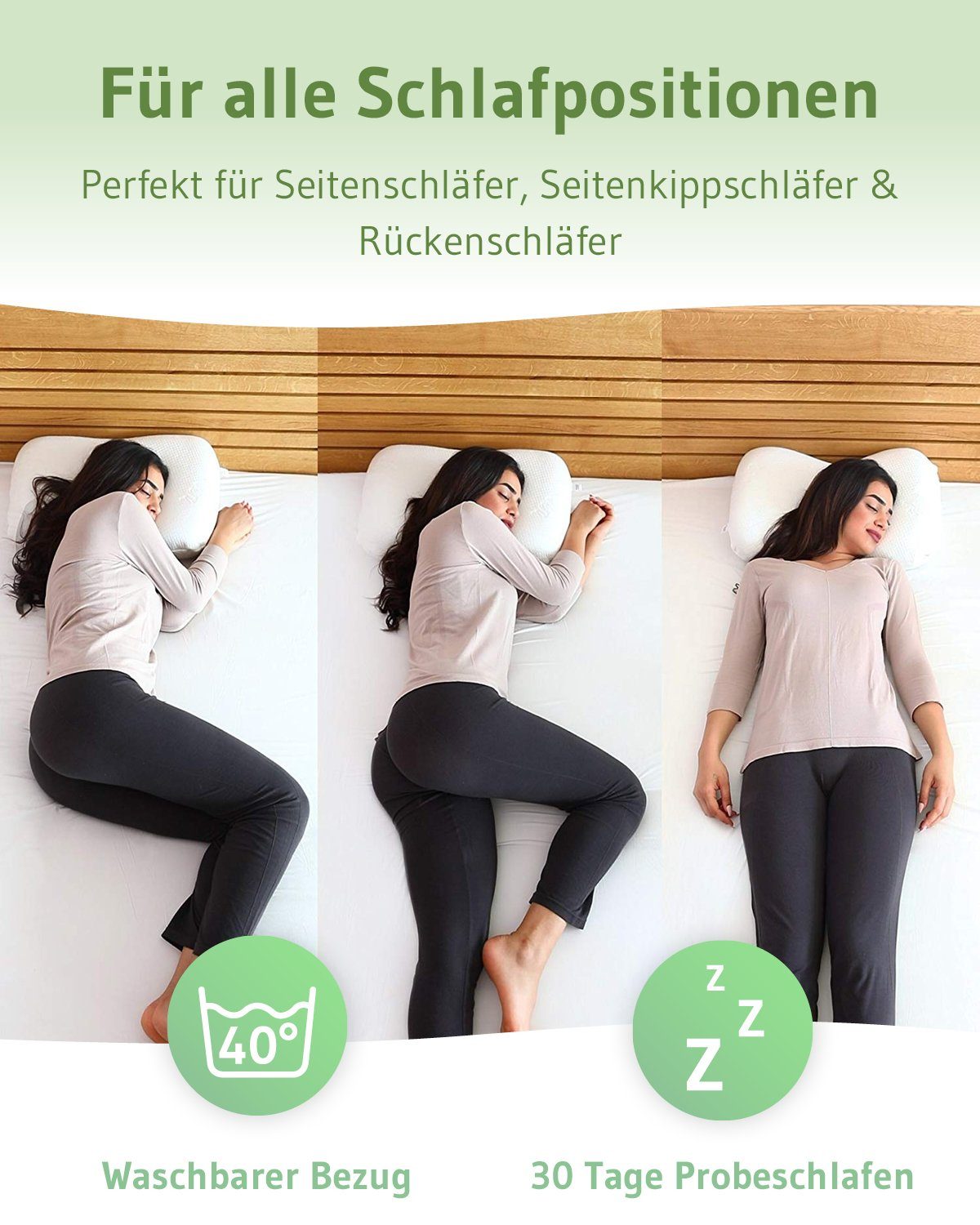 Third of Life Seitenschläferkissen Aloe Vera Kopfkissen NuMOON, Ergonomisches Visco-Schaumkissen mit hautpflegendem Bezug
