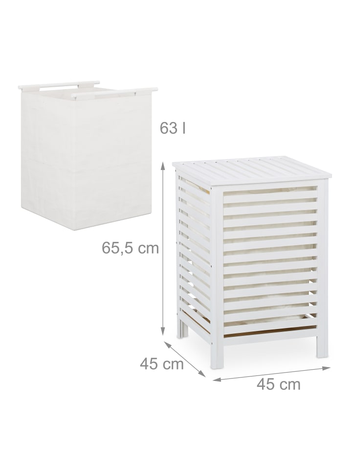 relaxdays Wäschetruhe in Weiß - (B)45 x (H)65,5 x (T)45 cm günstig kaufen onesize