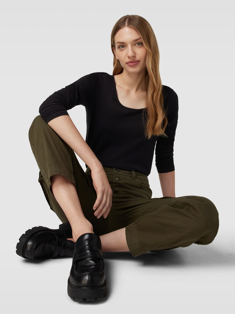 Longsleeve mit U-Ausschnitt Modell 'Basic' in schwarz