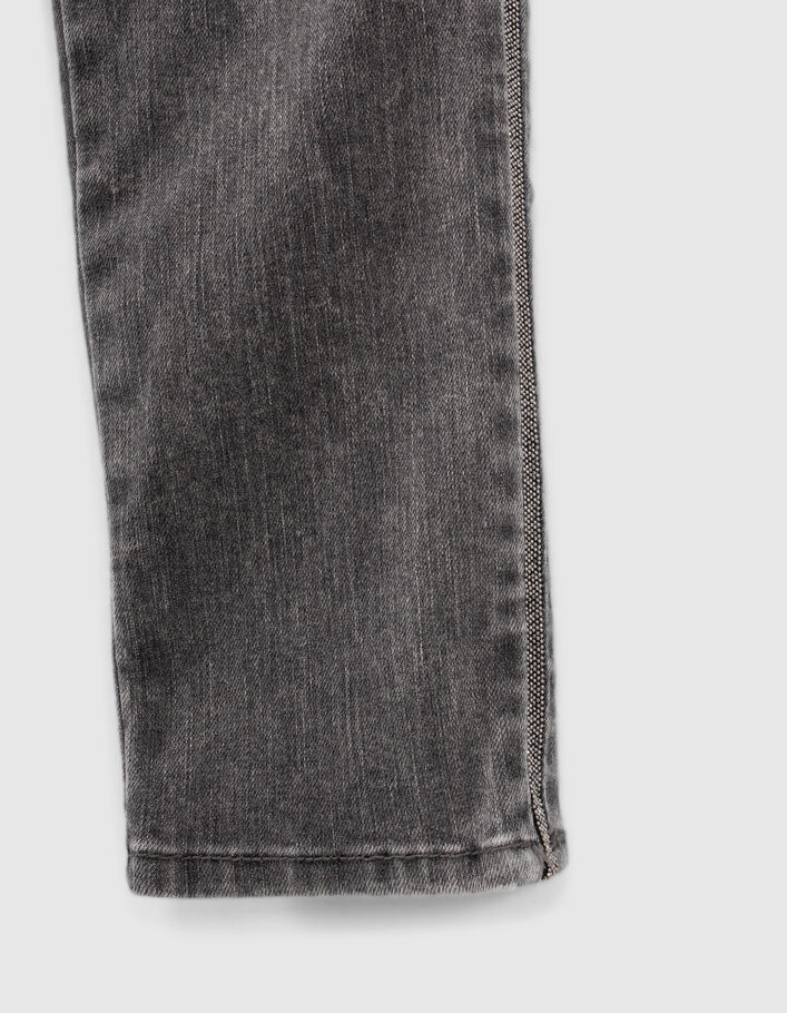Jean slim gris taille haute bandes côtés fille