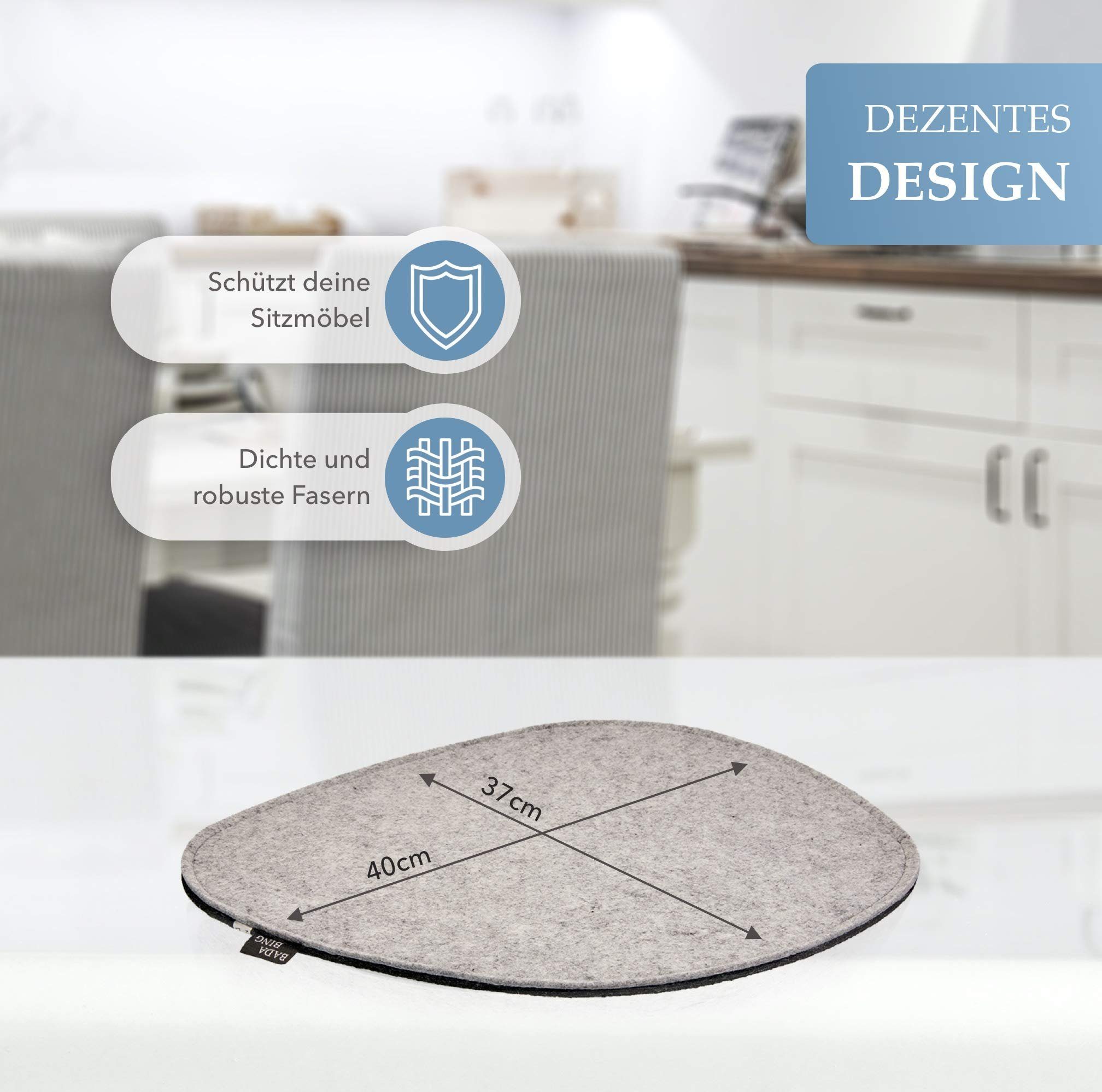 Bada Bing Stuhlkissen Filz Sitzkissen Ovale Filzkissen Anthrazit Für Designerstühle, Wendekissen, 2er Set