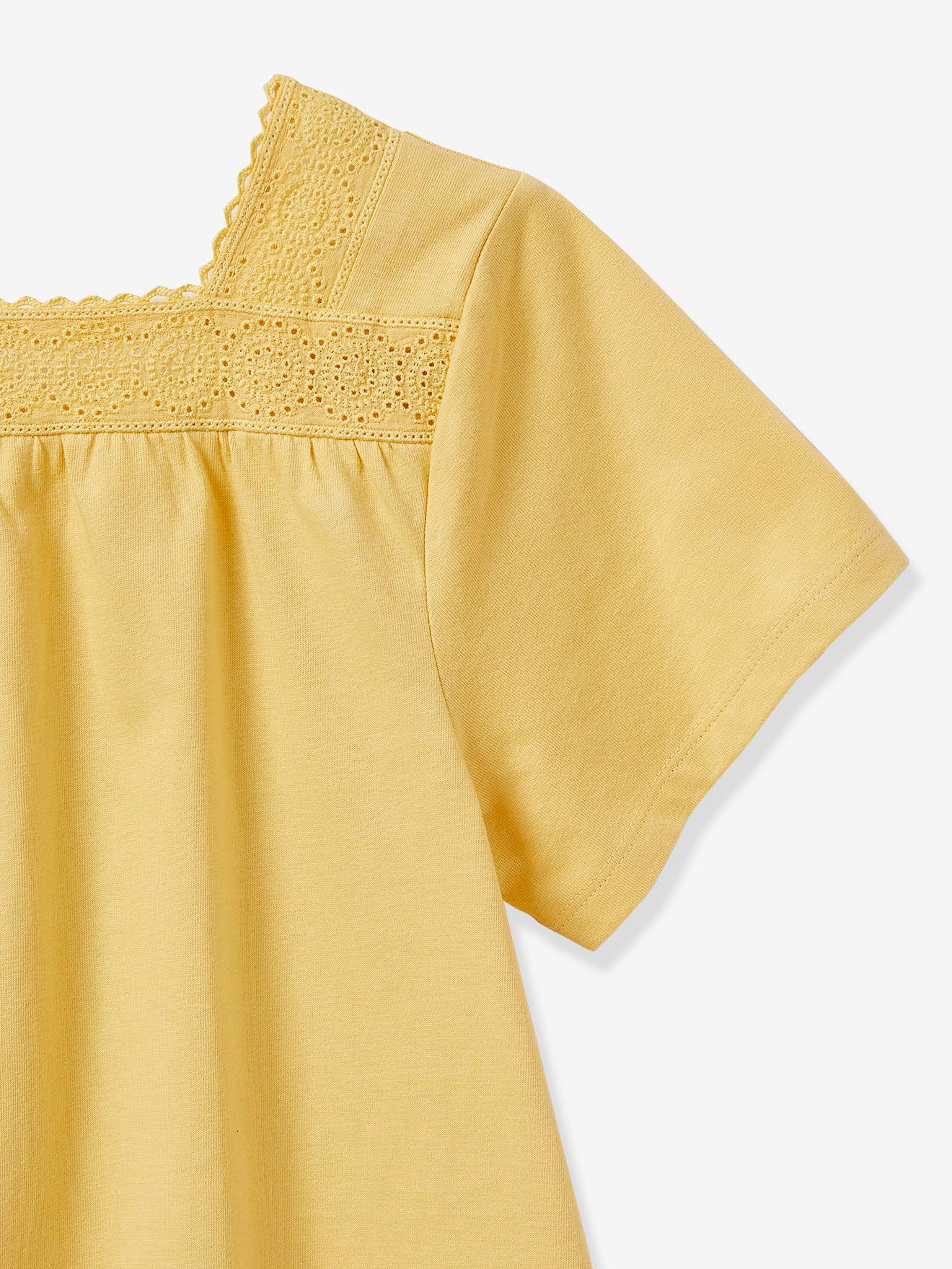 Tee-shirt brodé fille CYRILLUS coton bio curry