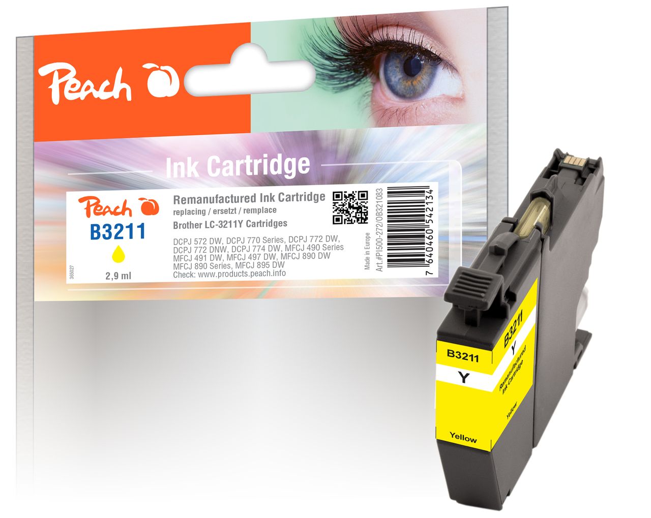 Peach Tintenpatrone gelb ersetzt Brother LC-3211Y