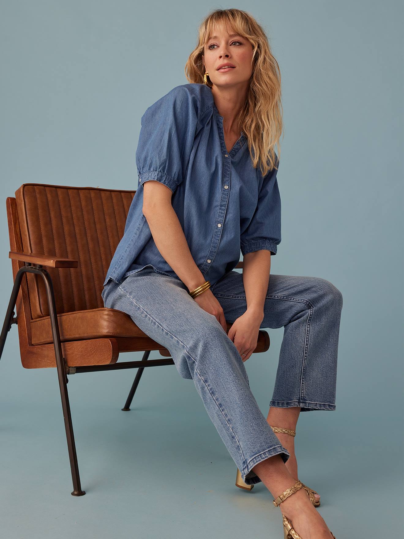 Envie de Fraise Kurzärmelige Umstandsbluse aus Light-Denim ENVIE DE FRAISE - double stone
