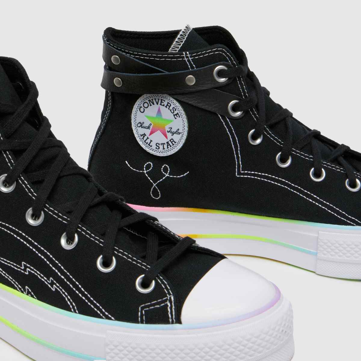Converse – All Star – Lift Hi Pride – Svarta, flerfärgade sneakers