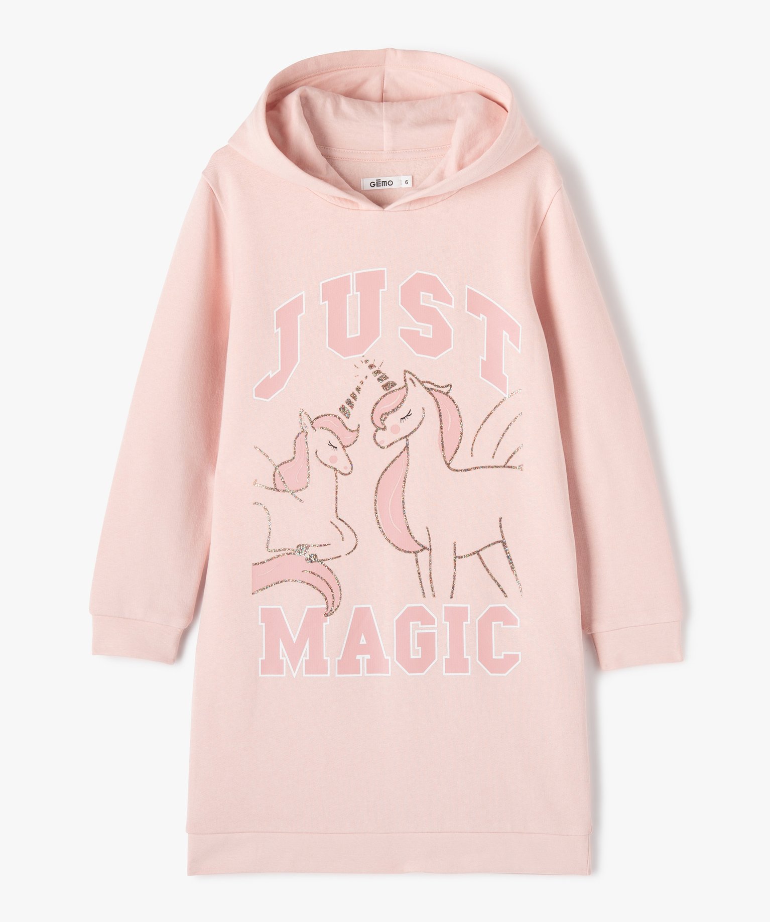 Robe sweat fille à capuche et motif pailleté rose | GEMO