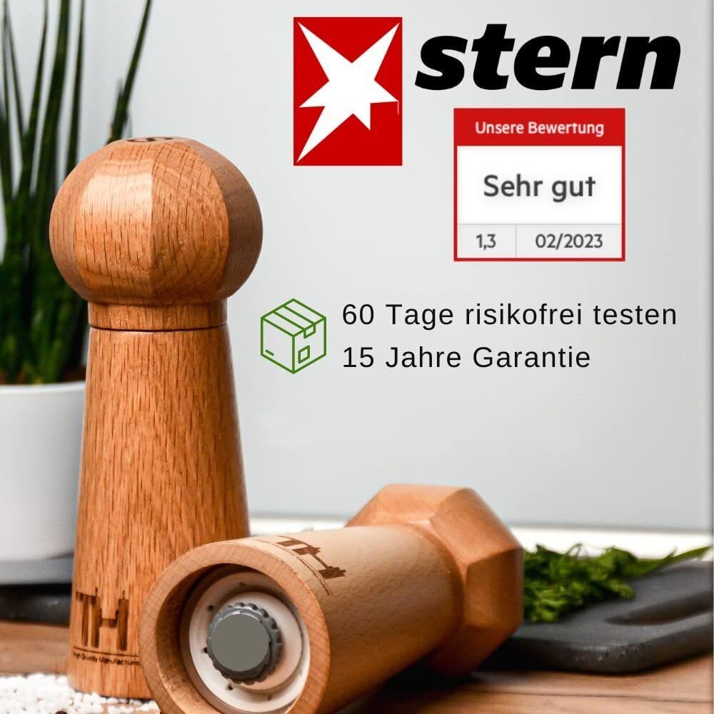 Thiru Salz-/Pfeffermühle patentiertes Keramikmahlwerk - inkl. Untersetzer & Reinigungspinsel