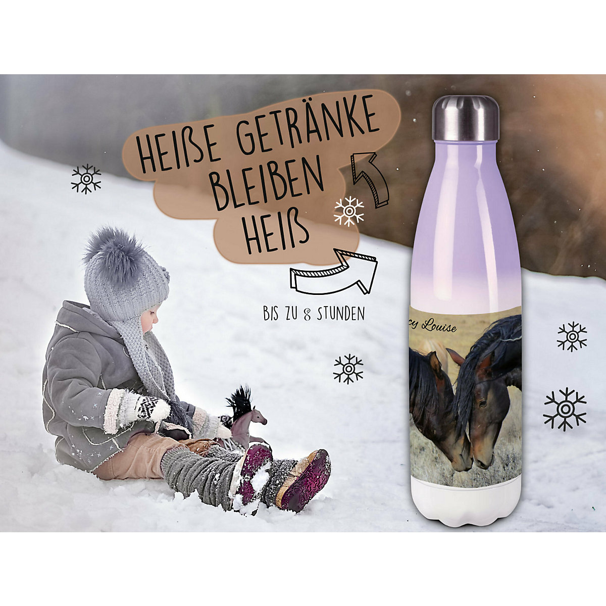 Edelstahl Kinder Thermoflasche / Trinkflasche bunt Paint Horses Spülmaschinenfest, Auslaufsicher, Bruchfest, Doppelwandig, Für Heißgetränke geeignet, Mit Deckel, Isoliert
