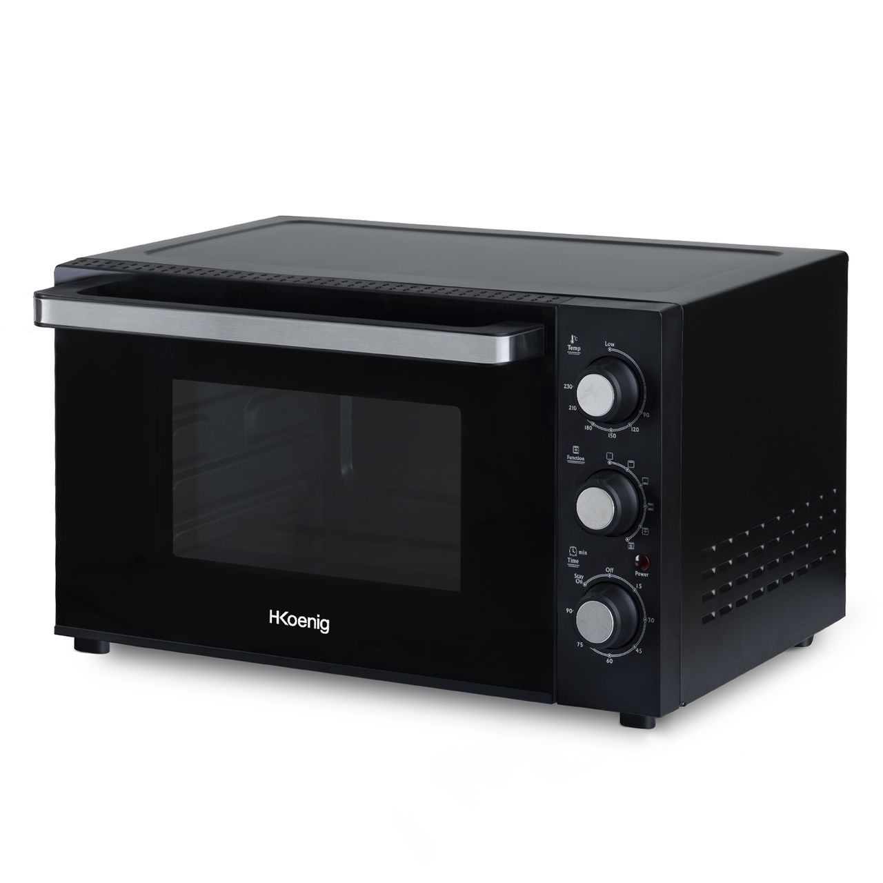 H.Koenig elektrischer Mini-Backofen 30L FO30 Kompakt, Freistehend, Multifunktionell, Leistungsstark 1500W, Programmierbar - 6 Modi, 230°, 60 Min Timer, Glastür Doppelverglasung, Antihaft-Backblech
