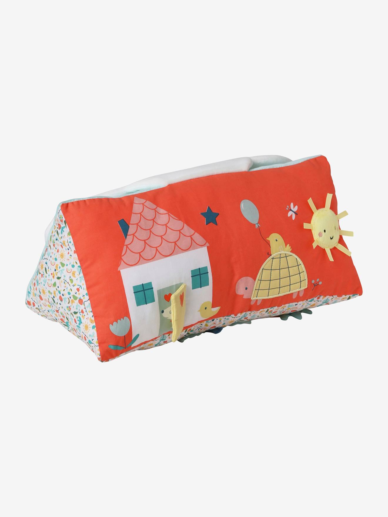 Triangle d'activités et découvertes en tissu CROQUE LA VIE rouge