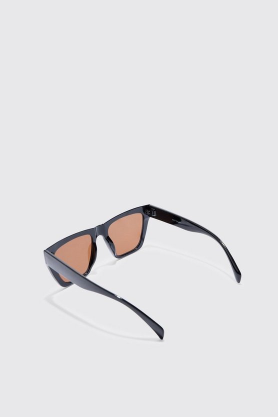 Eckige Sonnenbrille mit braunen Gläsern in schwarz