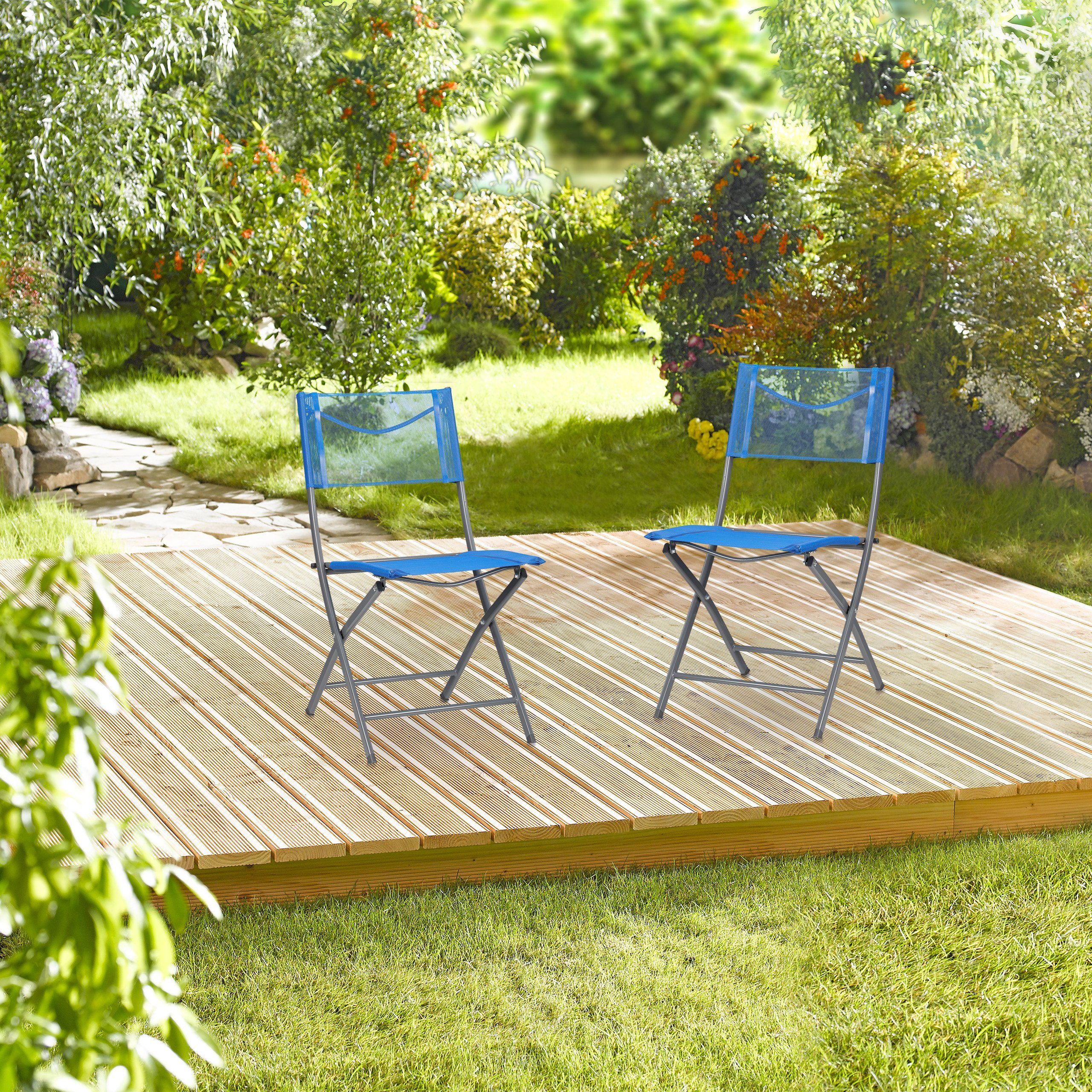 relaxdays Klappstuhl Klappbarer Gartenstuhl 2er Set blau