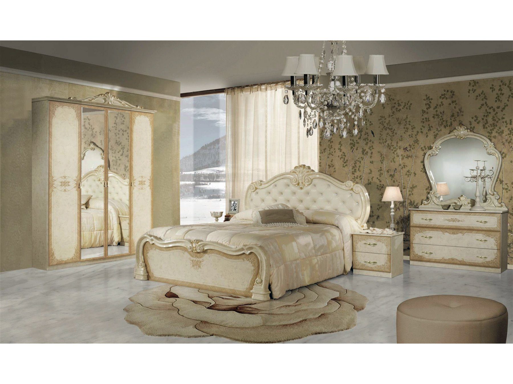 Interdesign24 Schlafzimmer-Set Lavinia, im klassischen Barock Stil Beige Hochglanz 6-Teilig