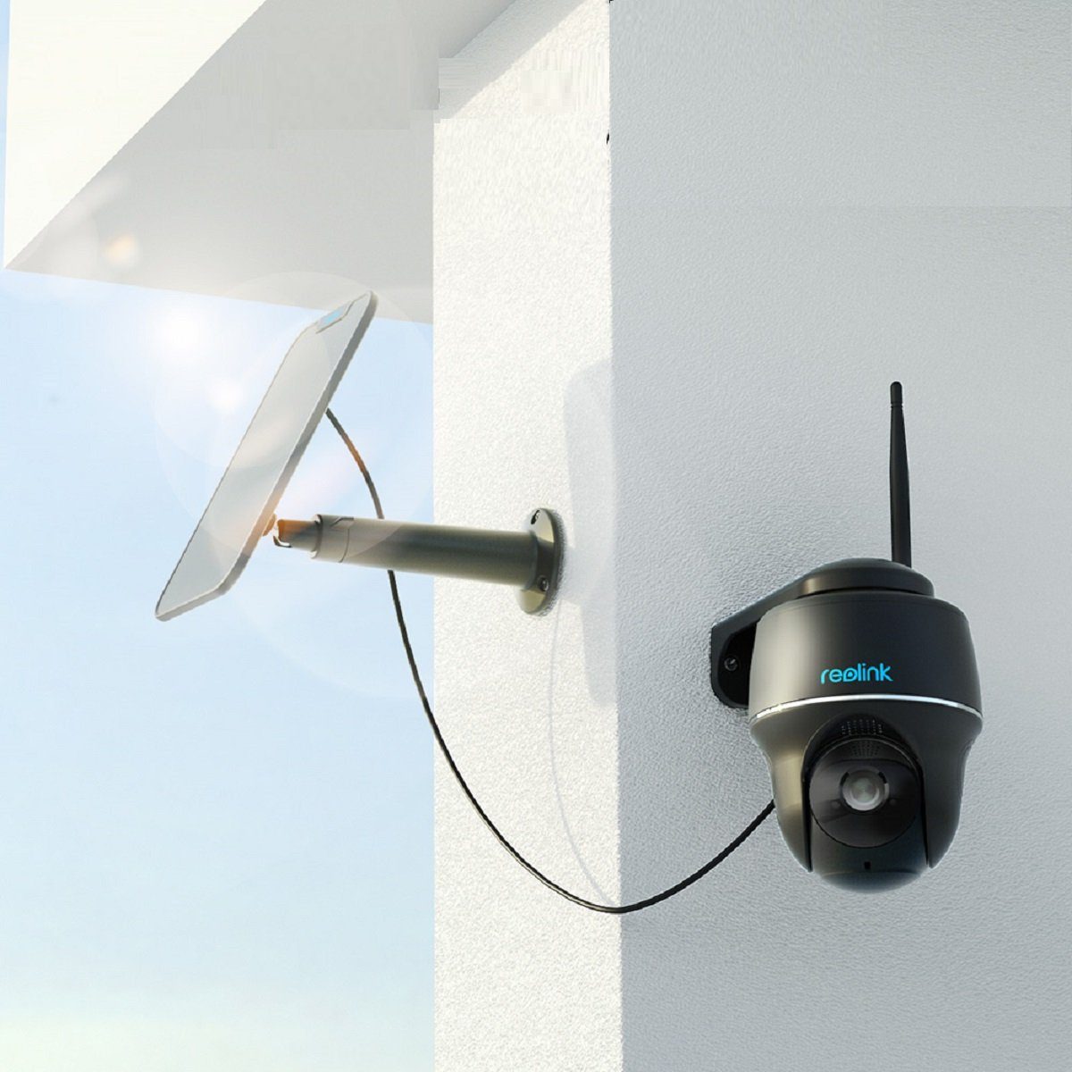 Reolink Argus PT Pro+SP 4MP PTZ Akku- oder solarbetriebene 2,4/5GHz WLAN IP Überwachungskamera (Außenbereich, PIR-Erkennung, IR-Nachtsicht, Could-Speicherung)