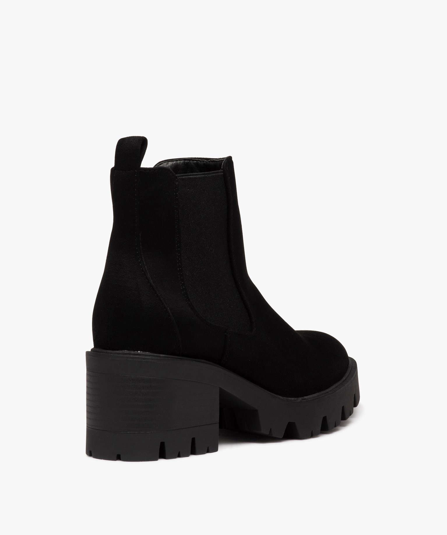 Boots femme à talon large en suédine unie avec semelle cra... noir | GEMO