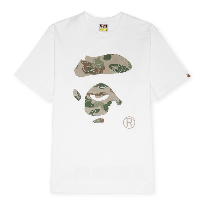 A Bathing Ape Layered Line Camo Ape Face Tee M white beige