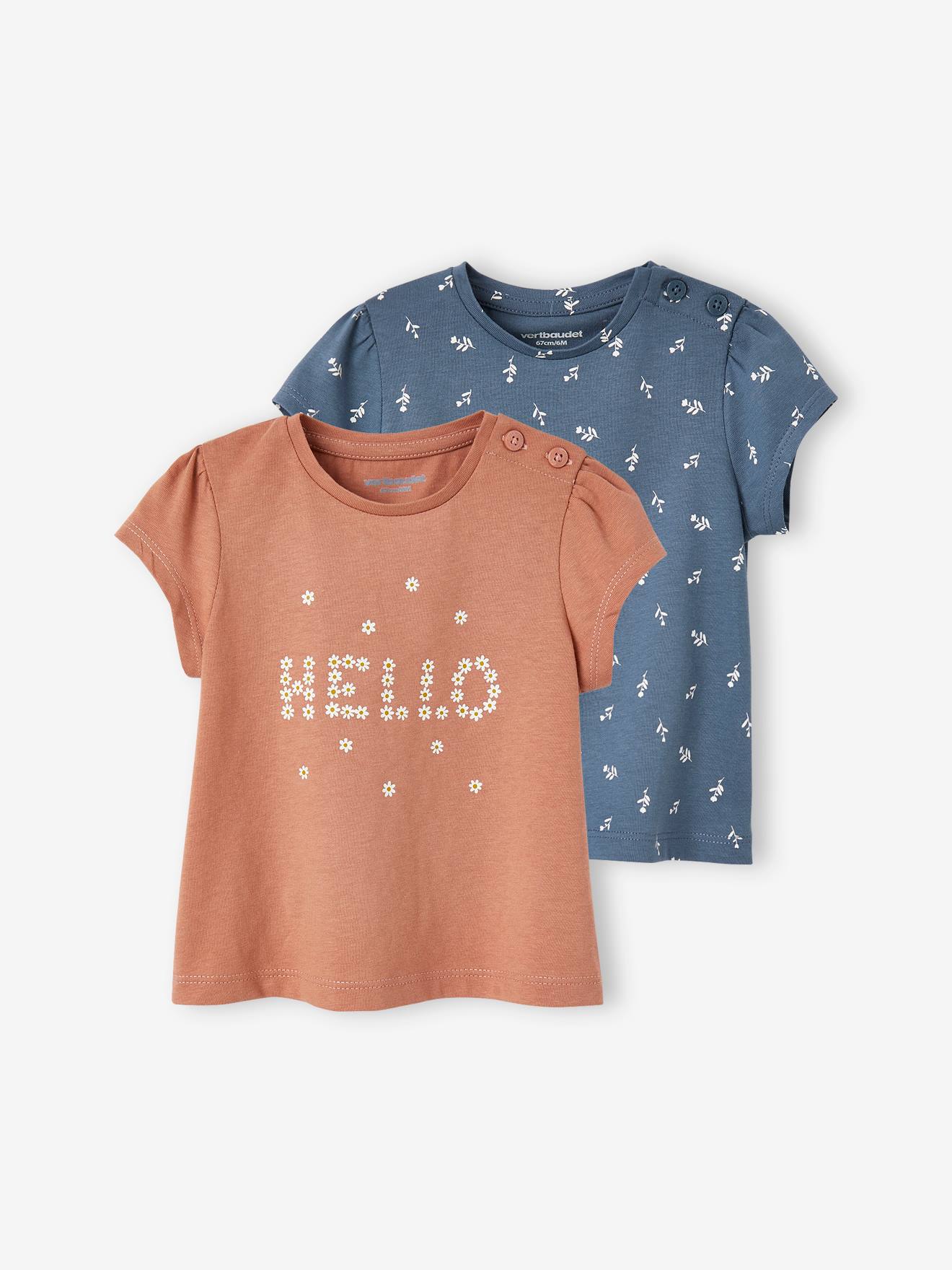 Lot de 2 T-shirts basics bébé manches courtes bleu grisé