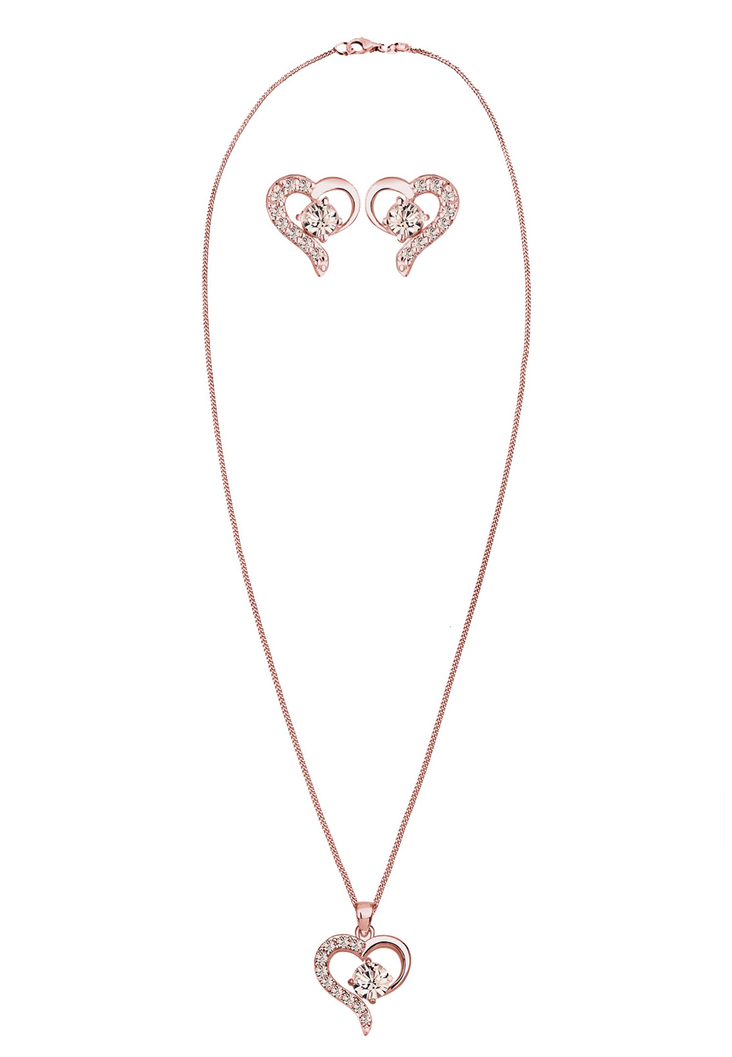 Elli Women's Heart Pendant Stud Earrings Set with Crystals in 925 Sterling Silver