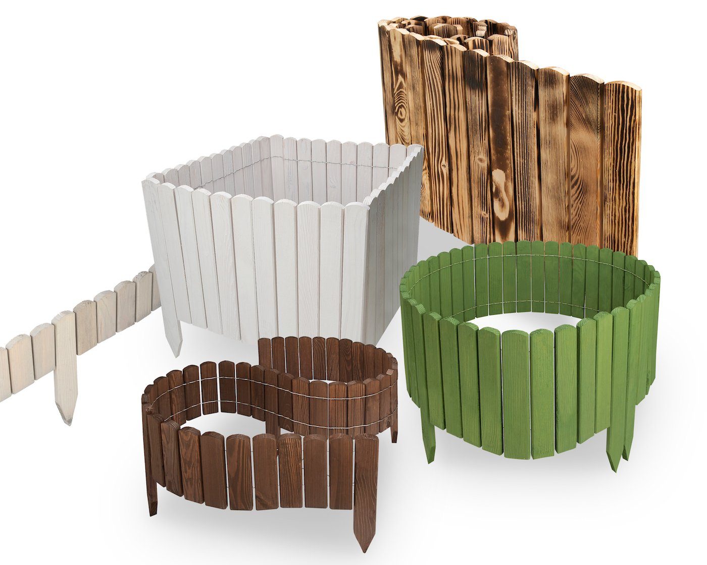 sunnypillow Holzzaun Flexibler Gartenzaun, Beeteinfassung Holz Beetumrandungen Zaun, Länge: 200cm Höhe: 10cm Farbe: Grau