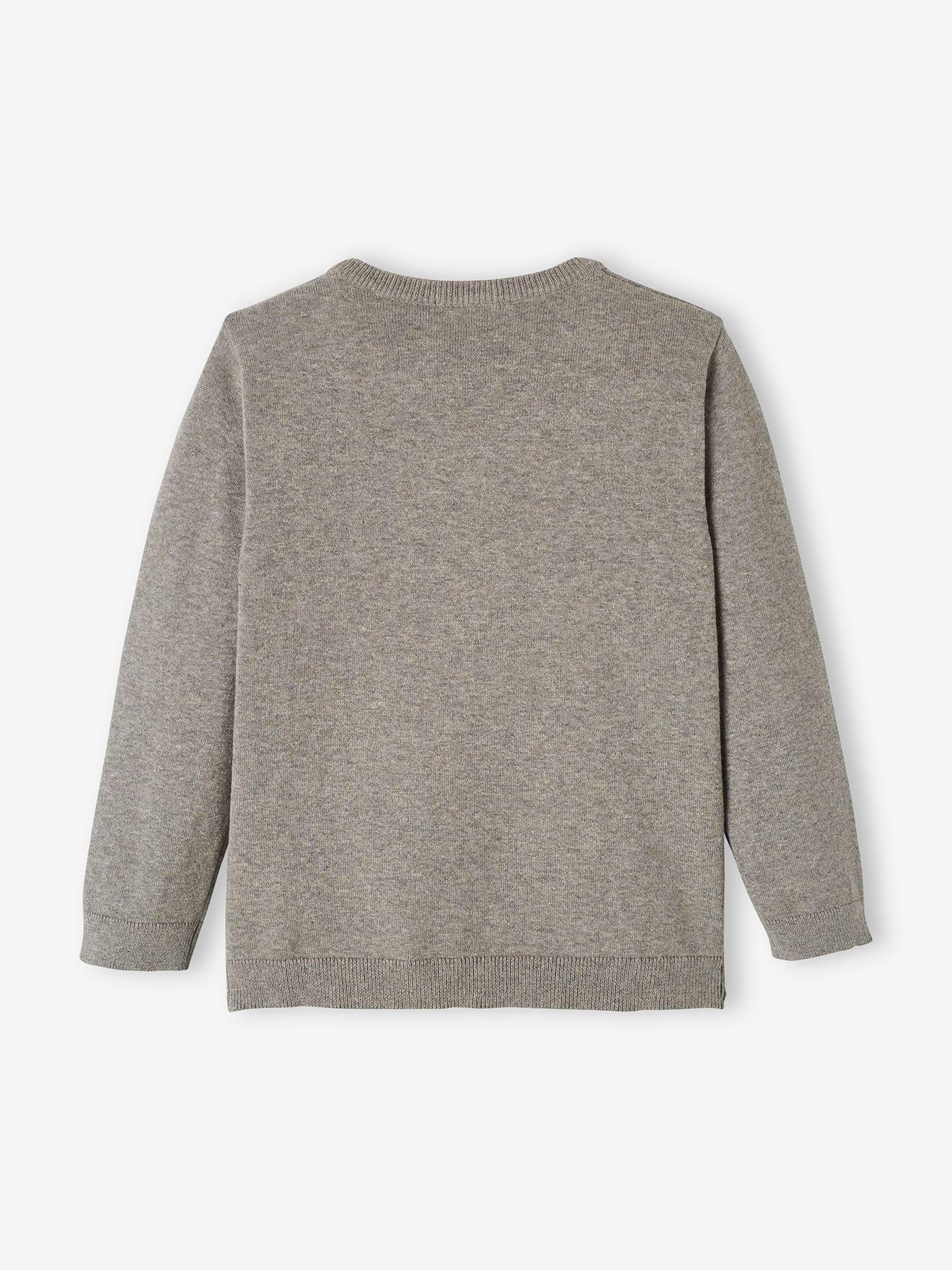 Gilet col V esprit collège Basics garçon gris chiné moyen