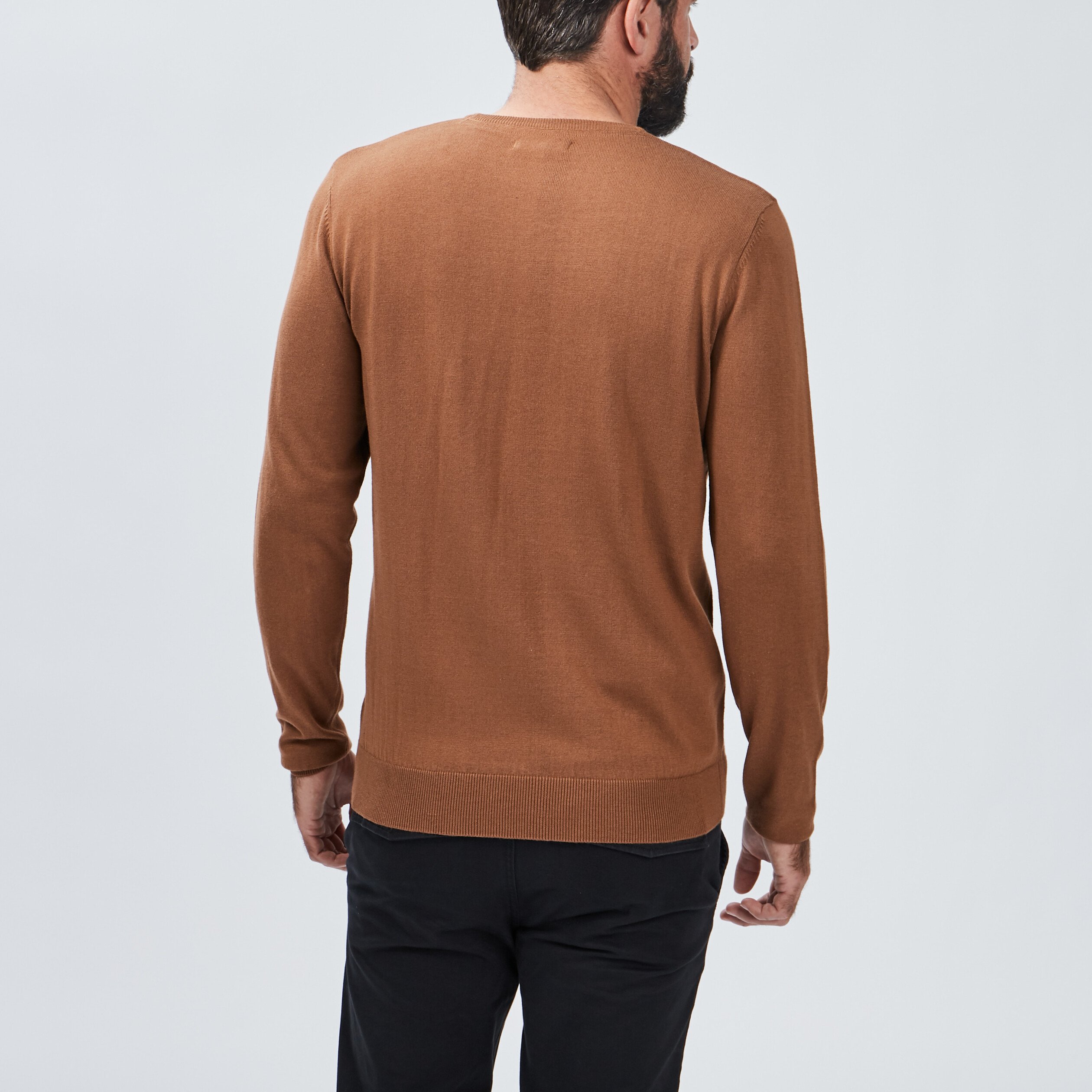 Pull droit col rond camel homme | La Halle