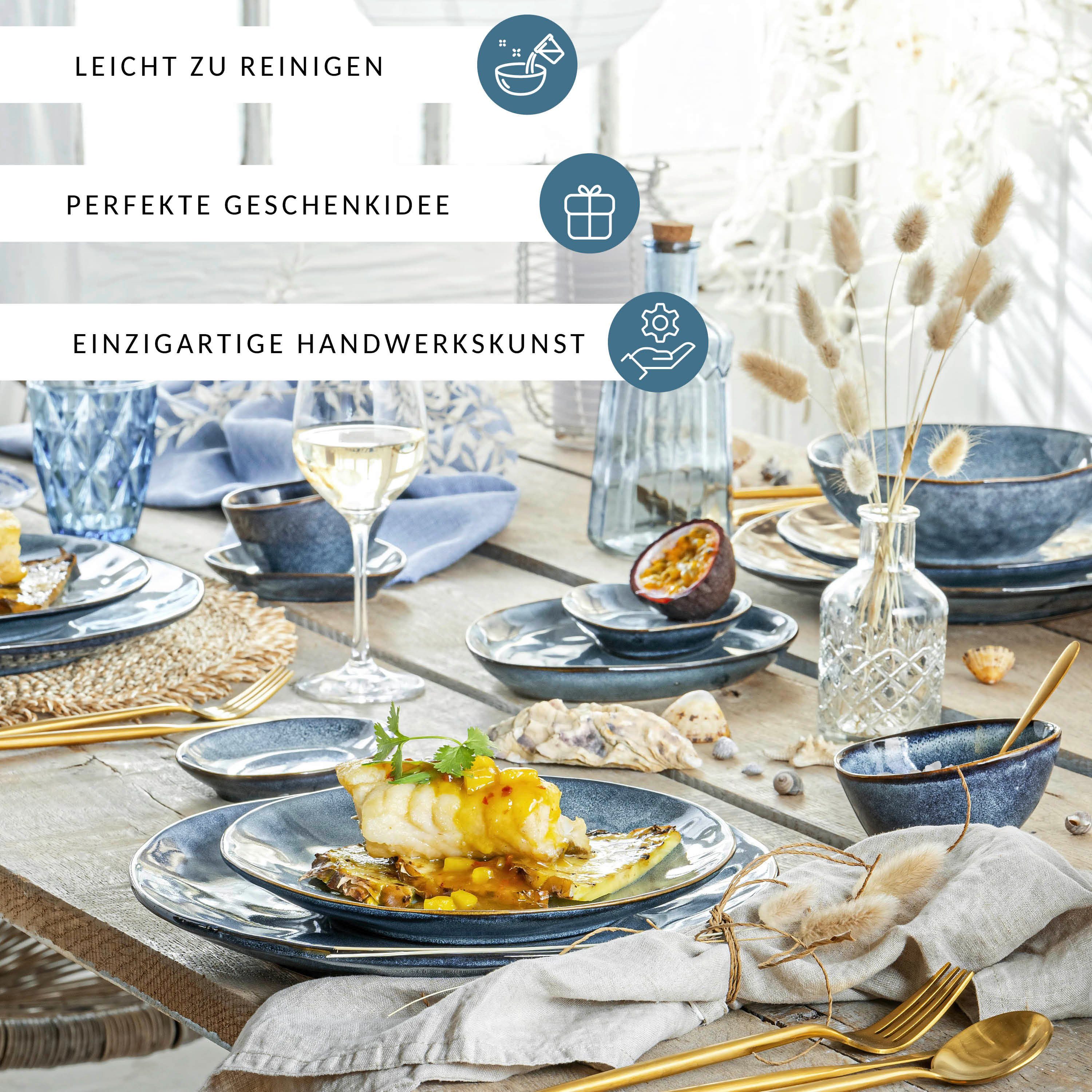SÄNGER Tafelservice Darwin Geschirrset (12-tlg), 4 Personen, Steingut, Blau, Handmade
