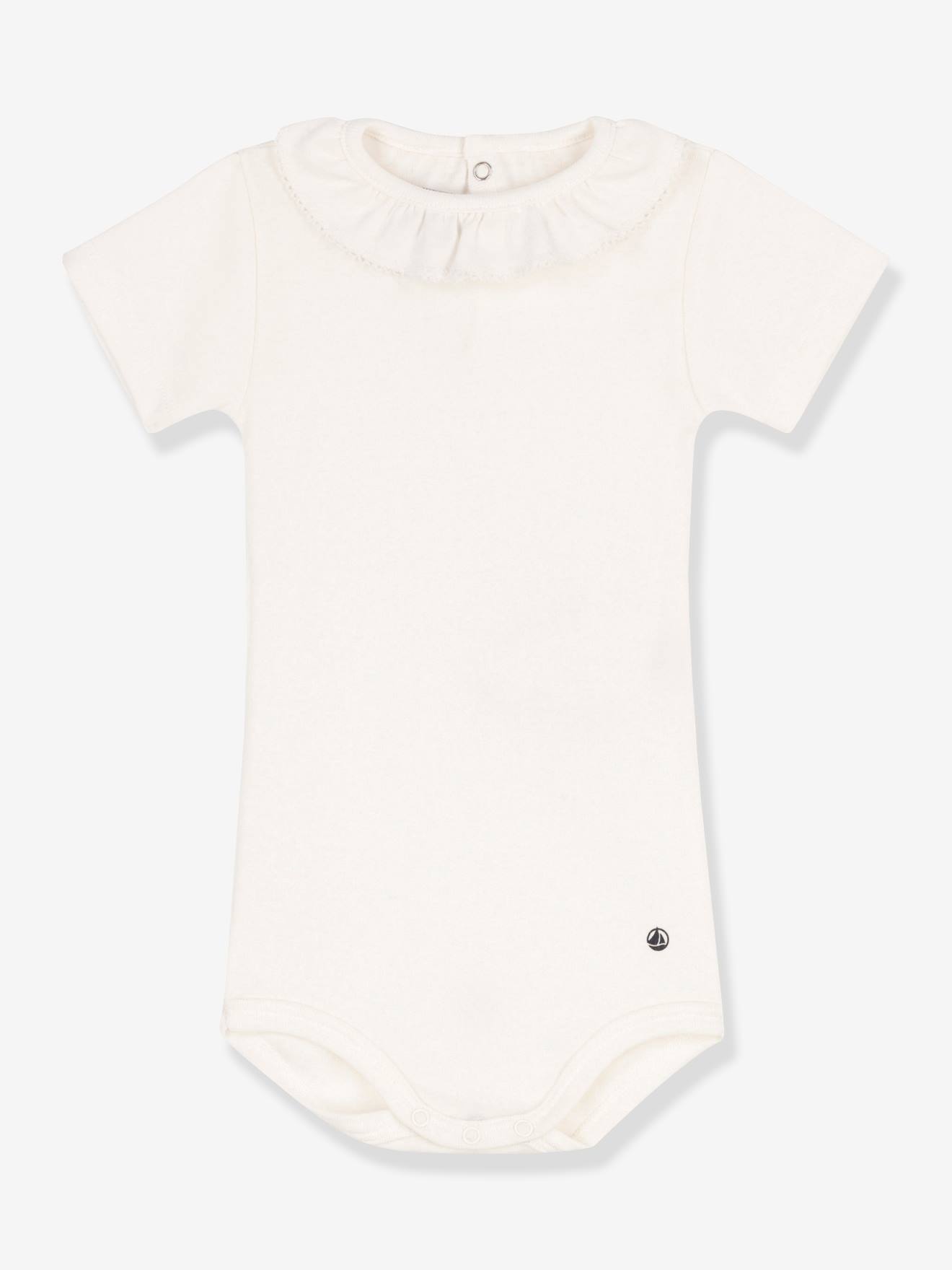 Body manches courtes collerette en coton bio PETIT BATEAU blanc