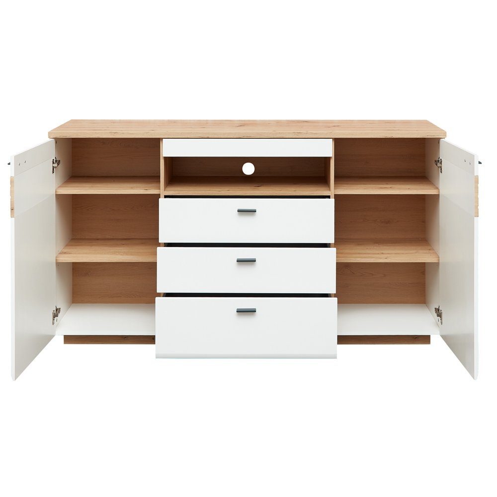 Lomadox Esszimmer-Set FALLON-55, (Spar-Set, 2-St), Tisch mit Spider-Fußgestell, 210x100cm, weiß mit Eiche