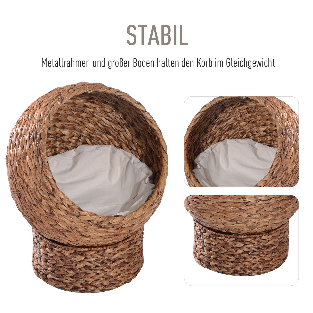 PawHut Rattan Katzenkorb Katzenhöhle Katzenbett mit Kissen Hellbraun
