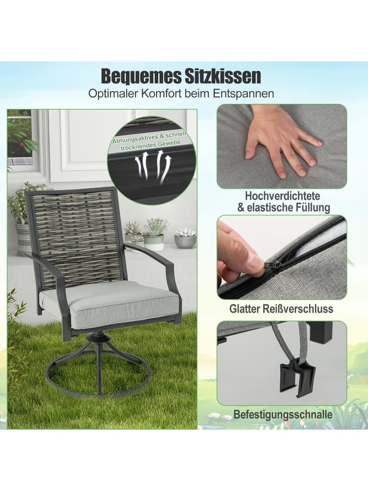 COSTWAY 3 tlg. Balkonmöbel Set mit Drehfunktion in Grau günstig kaufen onesize