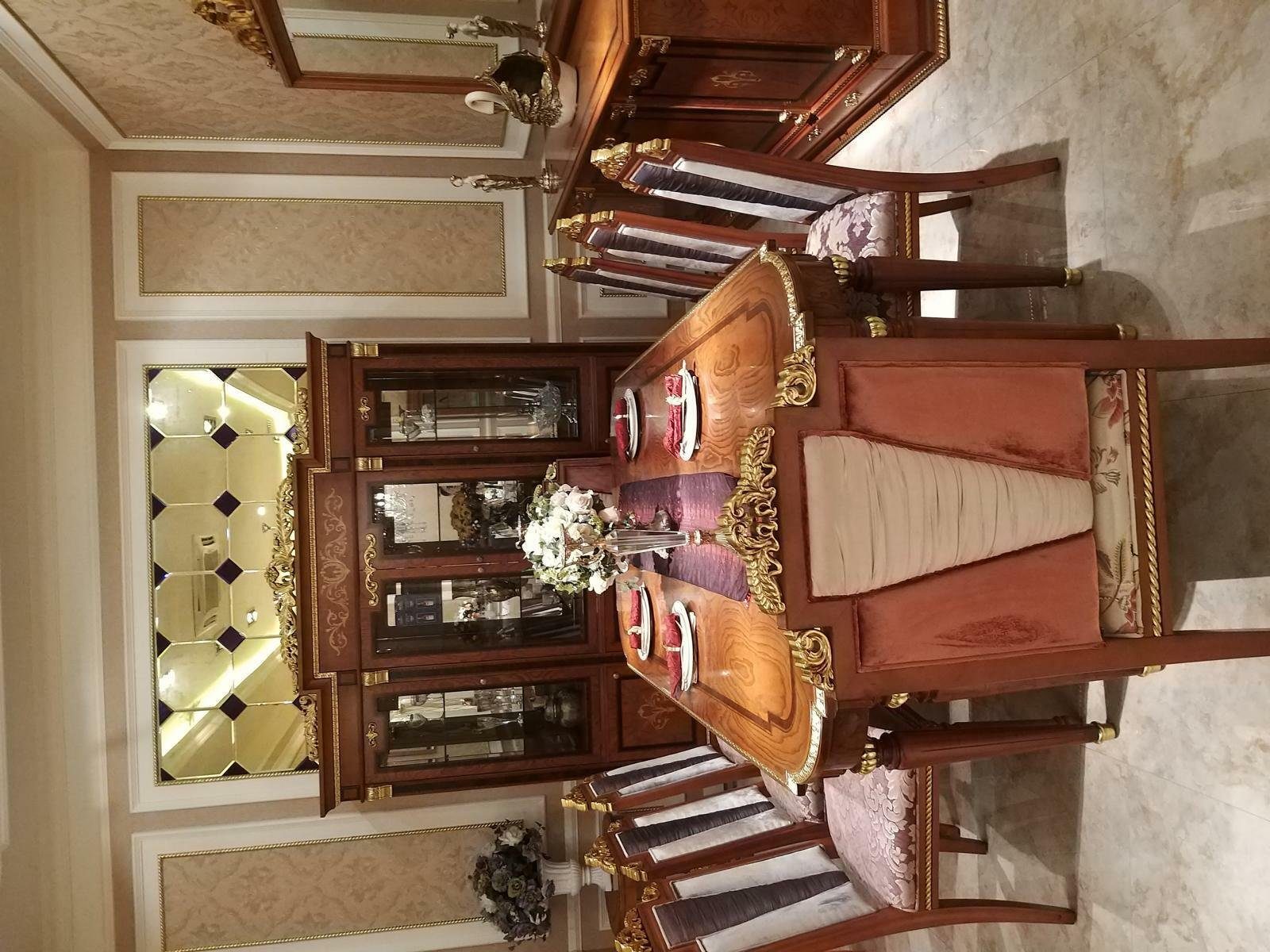JVmoebel Esszimmer-Set, Esszimmer Set Garnitur Vitrine Tisch 7x Stuhl Kommode Spiegel