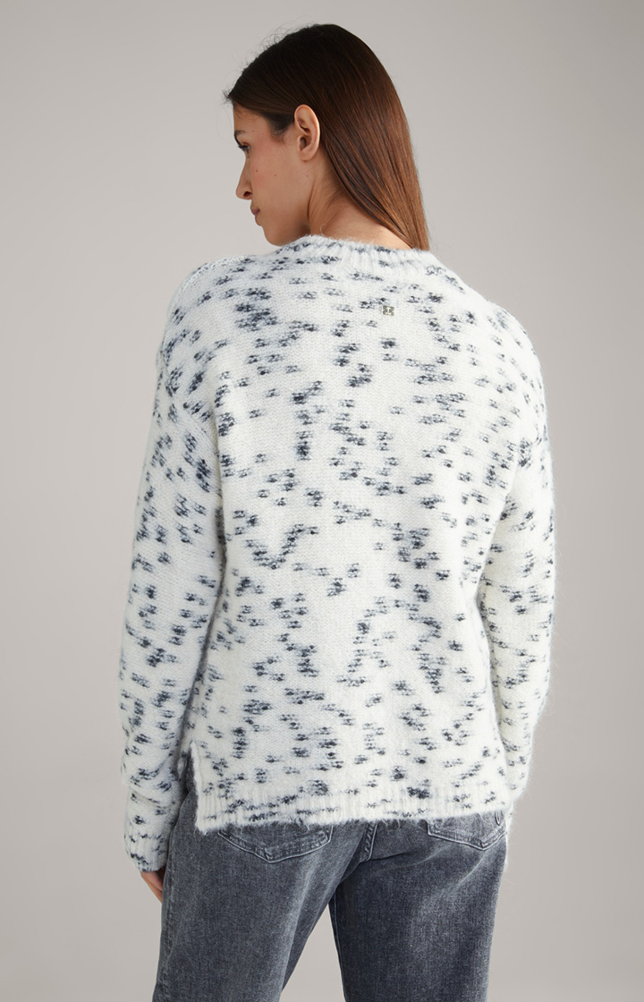 Alpaka-Blend-Strickpullover in Creme gemustert